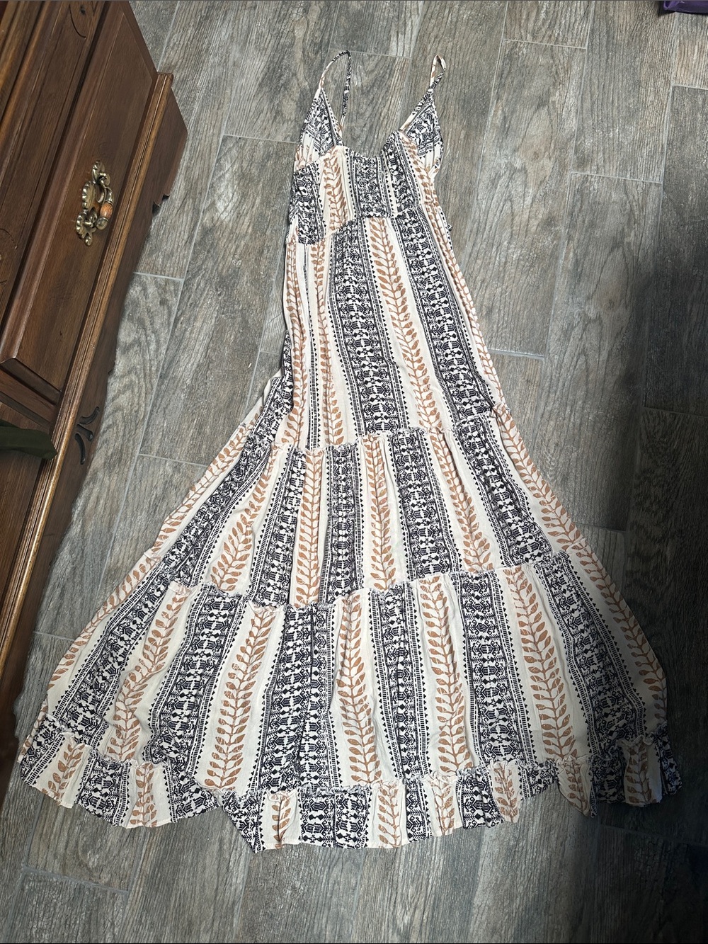 Angie Strappy Boho Maxi Dress in Cream, Tan & Black - Picture 2 of 2